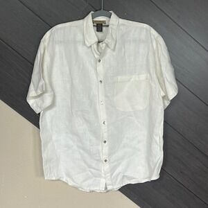 Cesaretti Casual 100% Linen Button Up Shirt White Short Sleeve Made in Mexico M